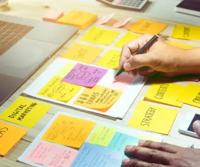 businessman working with notepaper of strategy ideas.Business co